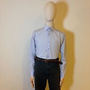 David Donahue Men’s Dress Shirt 15.5 34/35 Blue Micro Check Cotton